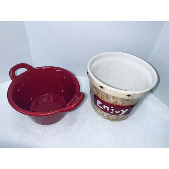 2 piece Cracker Barrel Sweet & Savory Candy Basket Ice Cream/ Fruit Dish Ceramic - Picture 2 of 9